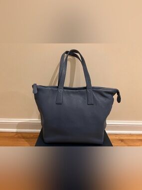 Vintage Navy Leather Tote Bag